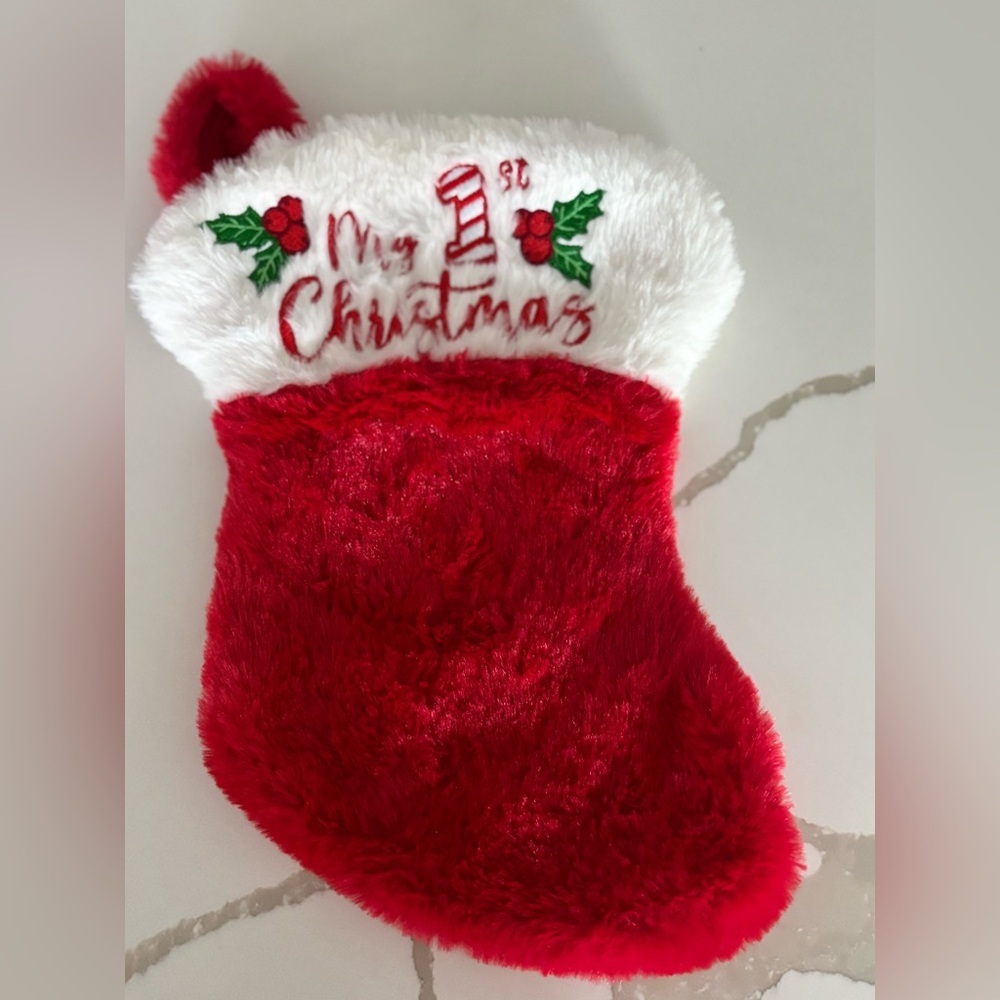 My First Christmas Red and White Stocking newborn baby holiday 11”